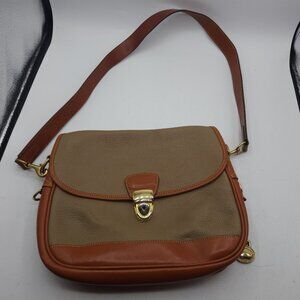 Dooney & Bourke Lockflap Vintage Bag All Weather Leather Purse Bag Taupe/ Brown